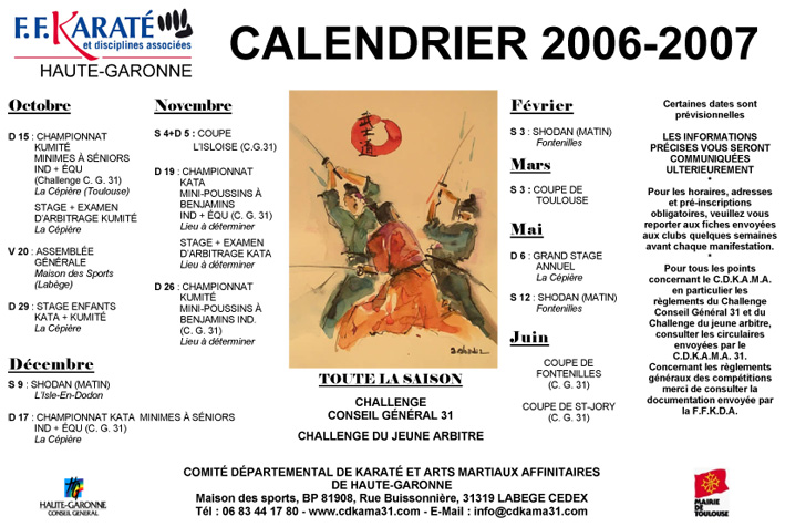 Calendrier Comit&eacute; D&eacute;partemental 31